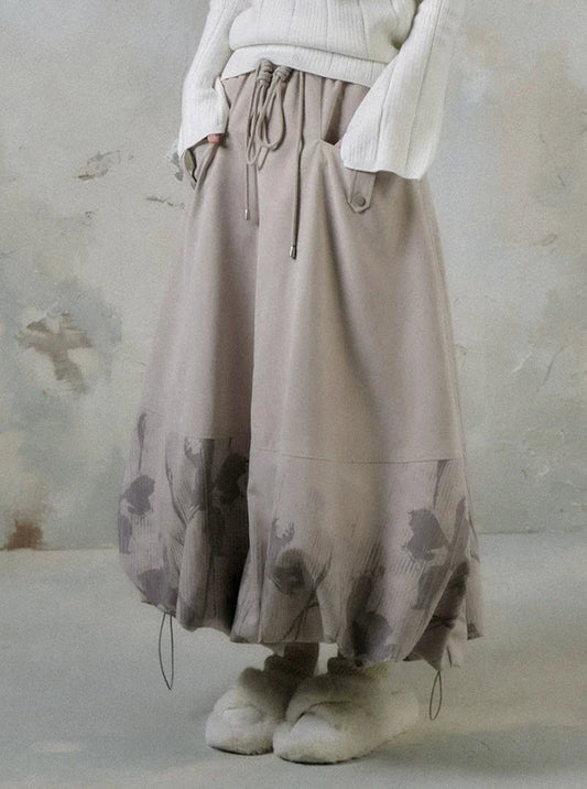 Shadow Printed Cotton Flower Bud Skirt