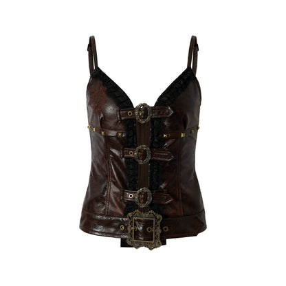 Embroidered Lace Leather Camisole