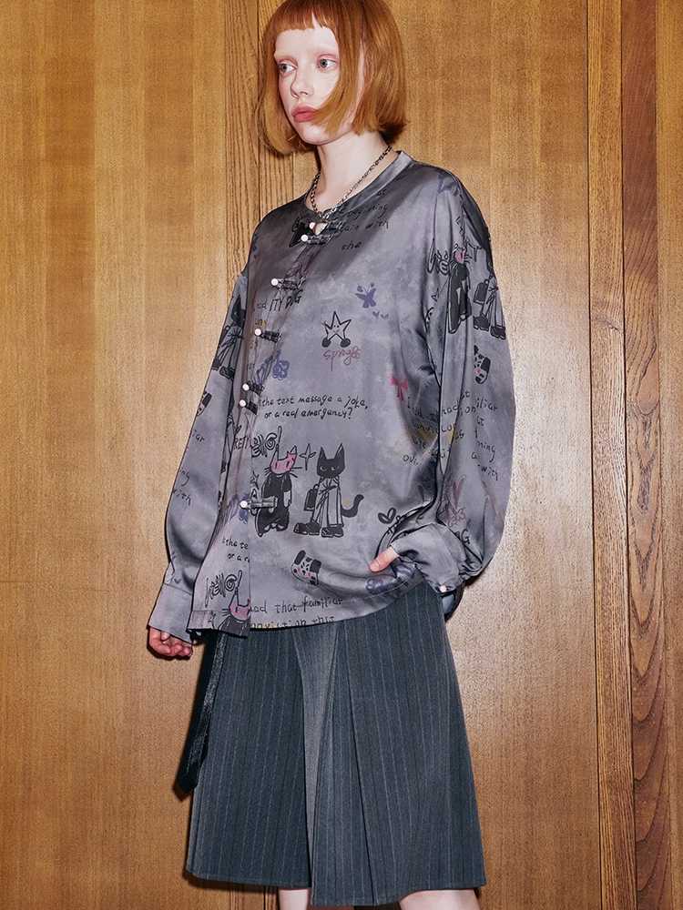 Hand-painted long-sleeved loose shirt