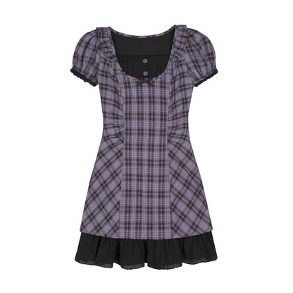 Sweet and Cool Purple Plaid Dress