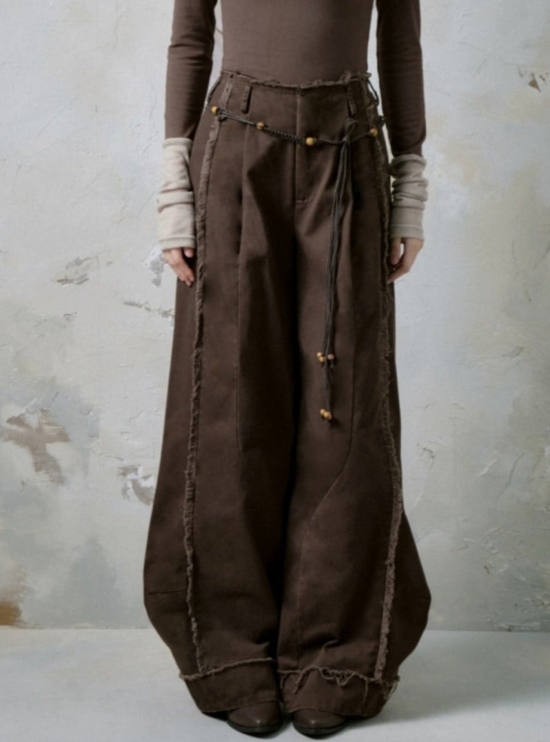 Vintage distressed raw-edged wide-leg pants