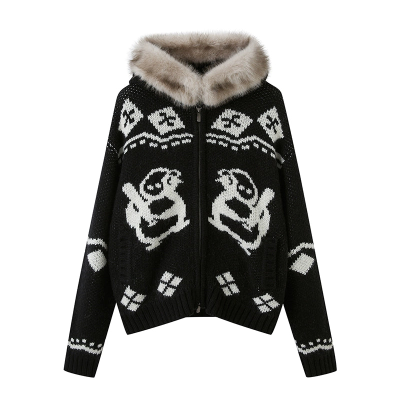 Detachable Fur Collar Knitted Cardigan