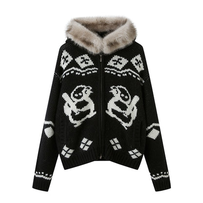 Detachable Fur Collar Knitted Cardigan