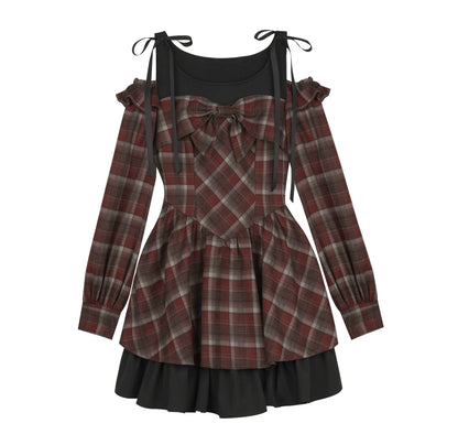 Plaid Fake Two-Piece Christmas Dress