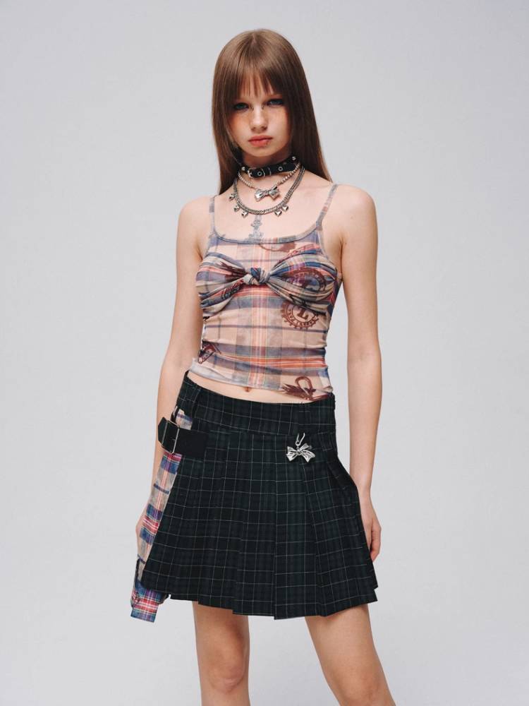 Plaid ribbon camisole