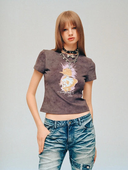 Printed cotton short-sleeve T-shirt