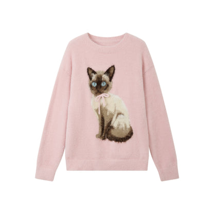 Pink Cat Imitation Mink Sweater