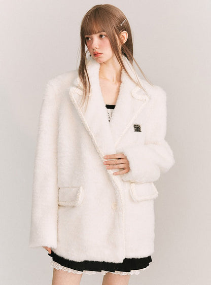 Wool twist white tweed Coat