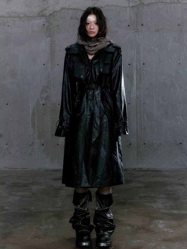 Loose black belted coat