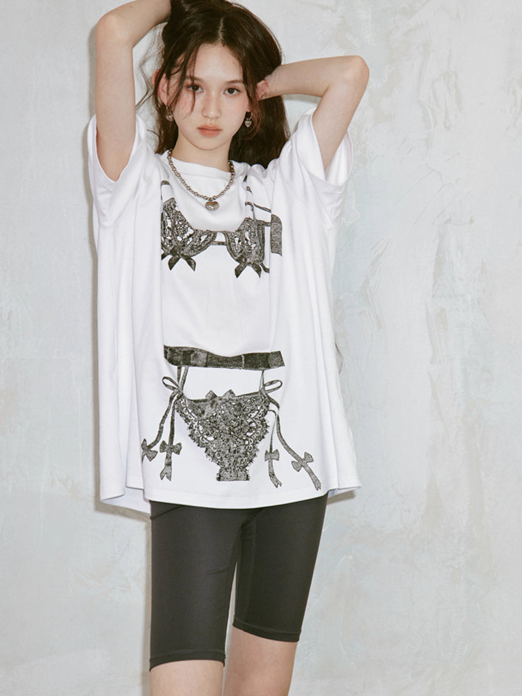 Printed round neck loose T-shirt