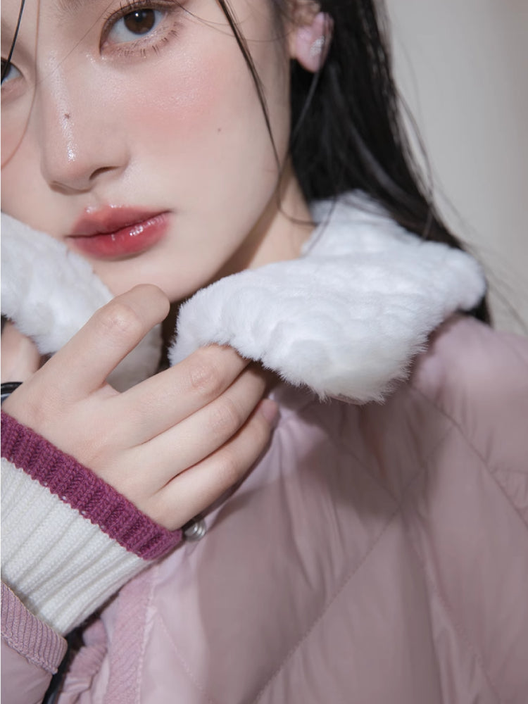 Milk peach long down jacket