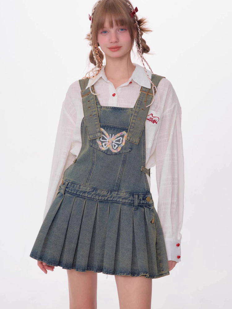 Denim suspender skirt