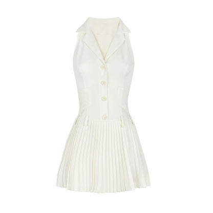 Elegant Pleated Vest Dress