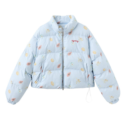 Vintage-Style Sweet Fruit Print Padded Jacket