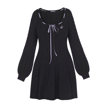 Sweet Black Square Neck Dress