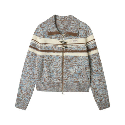 Blue-Brown Striped Wool Cardigan