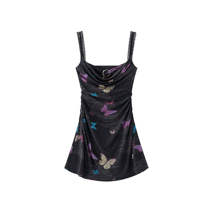 Butterfly Print Halter Dress