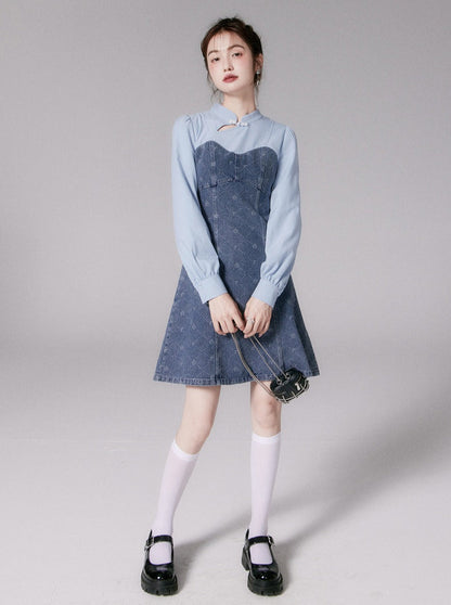 Button Jacquard Denim Dress