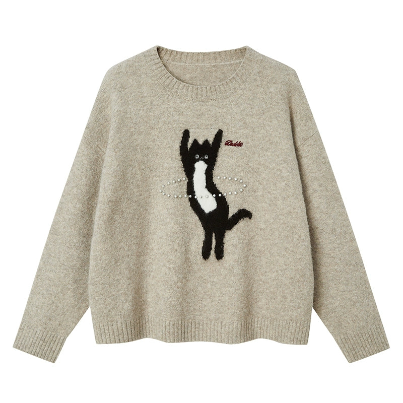 Laser Beaded Knitted Cat Top