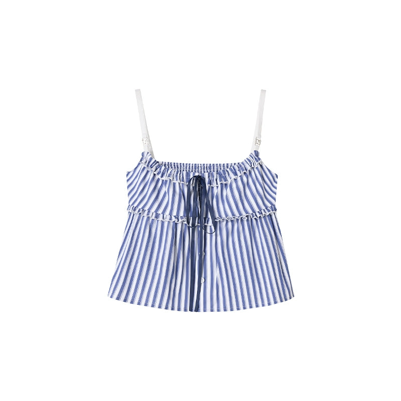 Blue Striped Ruffle A-Line Shorts Set-Up