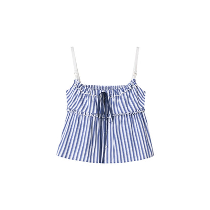 Blue Striped Ruffle A-Line Shorts Set-Up