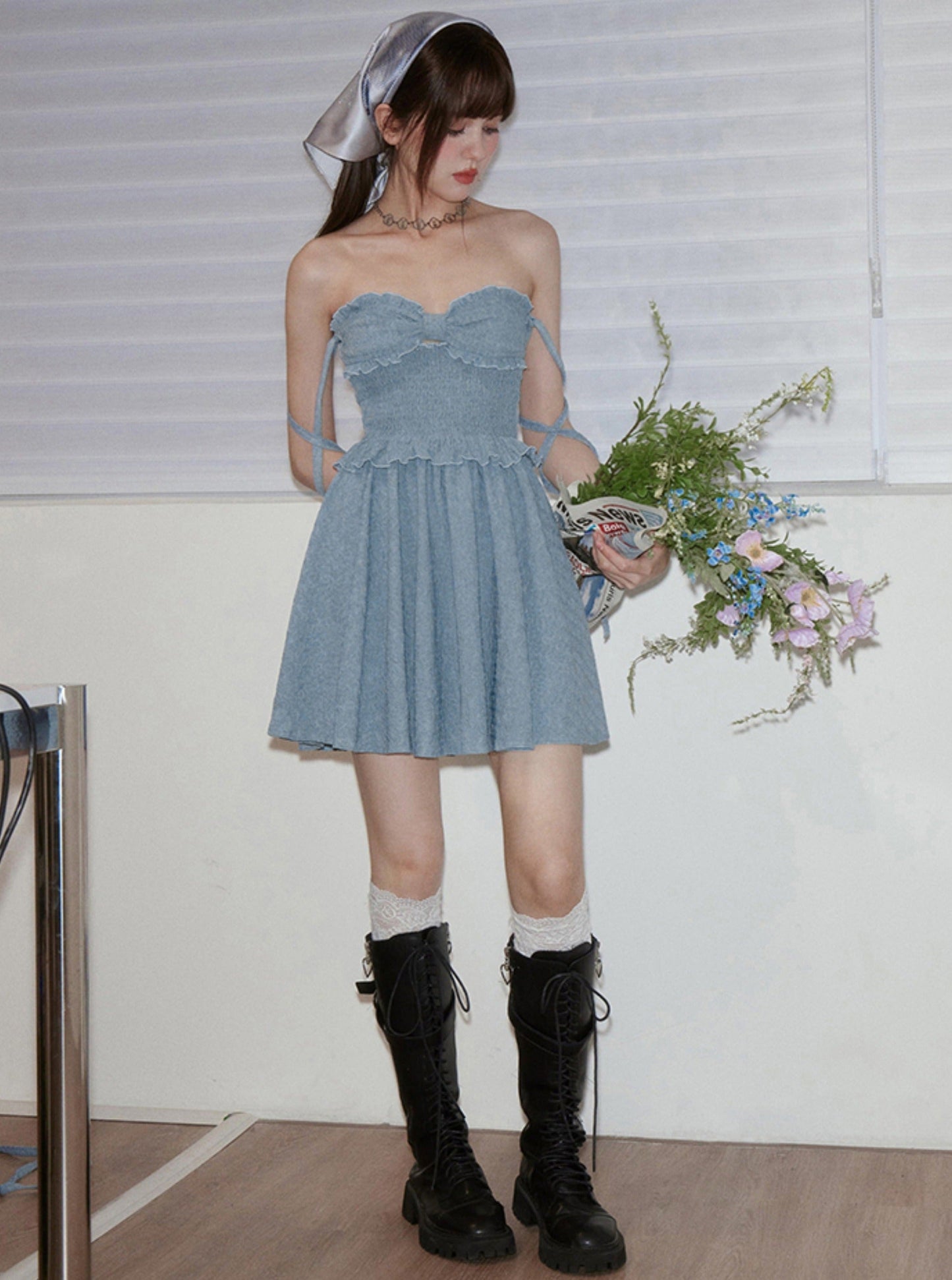 Grey Blue Sweet Holiday Dress