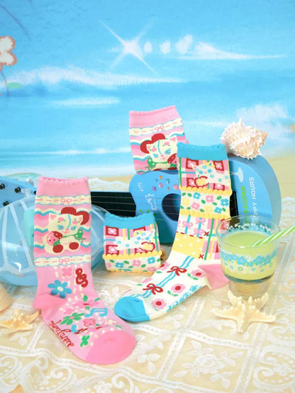 Retro color cotton socks set