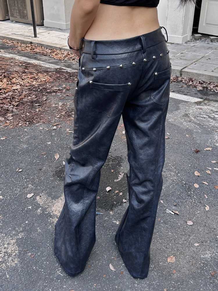 Low waist wide leather pants