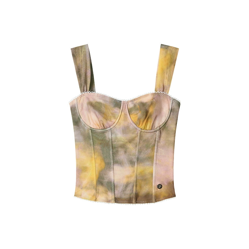 Pink Coffee Color Ink Smudge Print Camisole