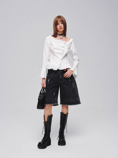 Pleated lace shirt