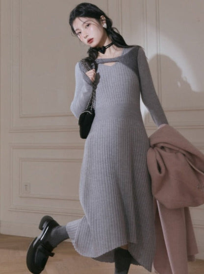 Neckline twisted sweater dress