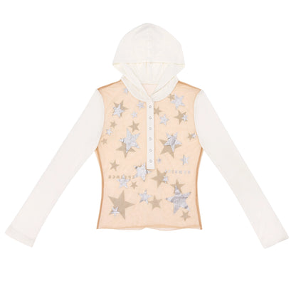 Pentagram Glitter Print Long-Sleeved Top