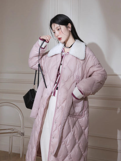 Milk peach long down jacket