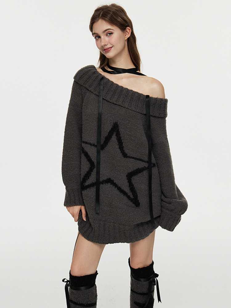 One-shoulder wool sweater and leg warmers