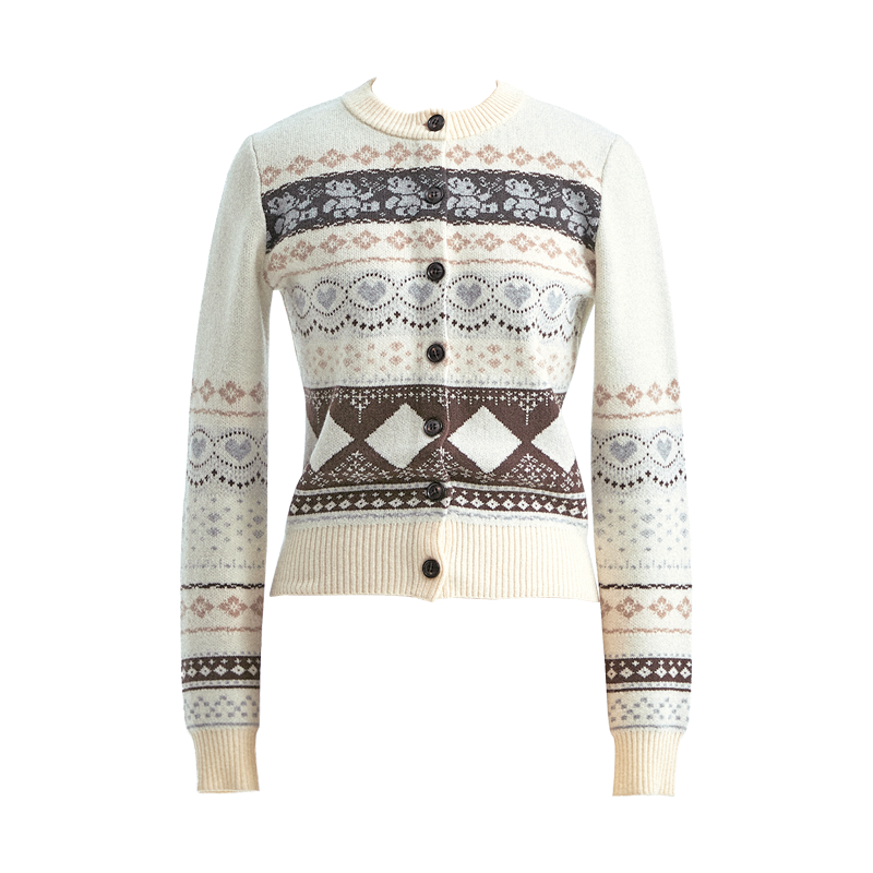 Retro Bear Jacquard Wool Cardigan