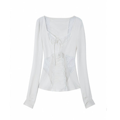 Shoulder Lace Girly Slim Long Sleeve T-Shirt