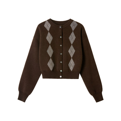 Brown Diamond Wool Cardigan Set-Up