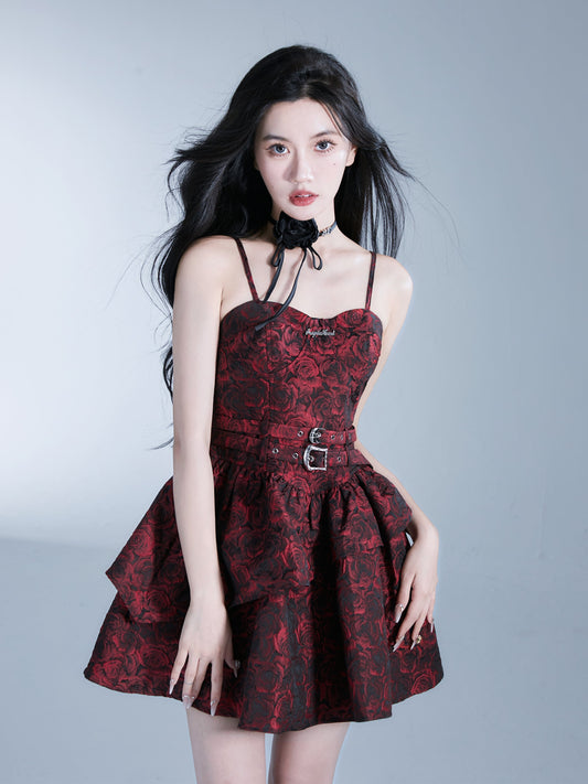 Rose Print Frilled Camisole Dress