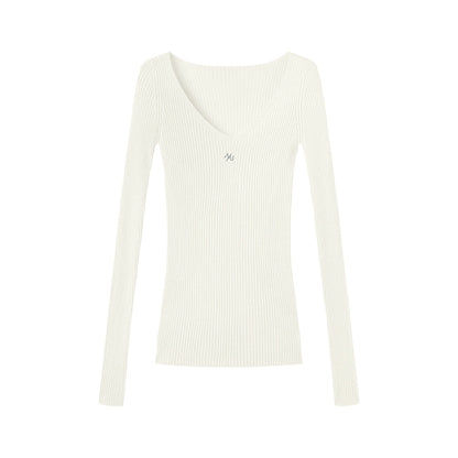 Mercerized Wool V-Neck Top