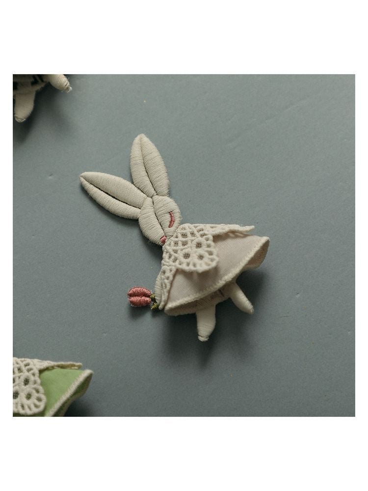 Bunny embroidery brooch