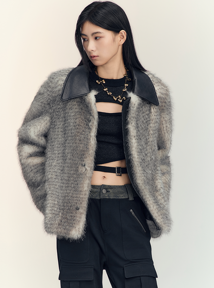 gradient ring fur jacket