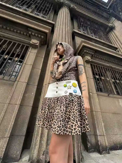 Leopard print low waist short skirt