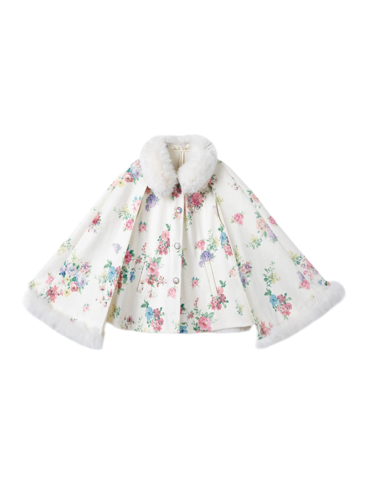 Vintage Flower Print Woolen Coat Set-Up