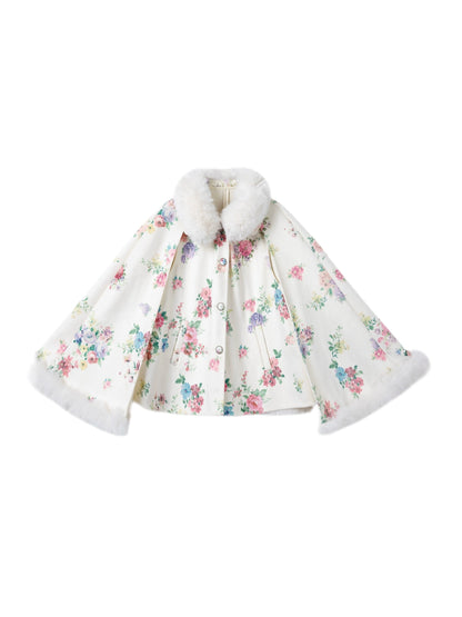 Vintage Flower Print Woolen Coat Set-Up