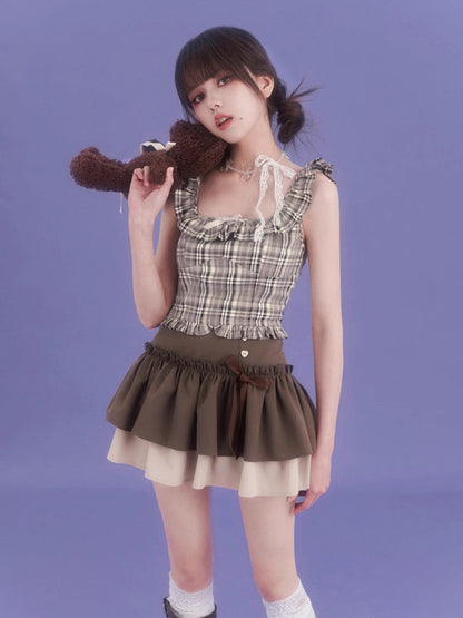 Plaid short suspender top