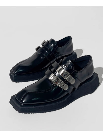 Punk style belt buckle shoes