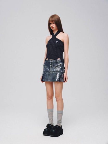 A-line denim skirt