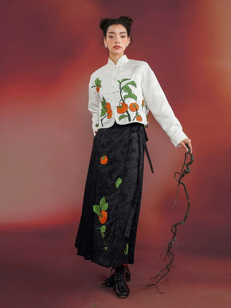 Chinese embroidery satin skirt