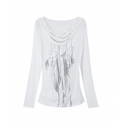 Swing Feather Print Bottom T-Shirt