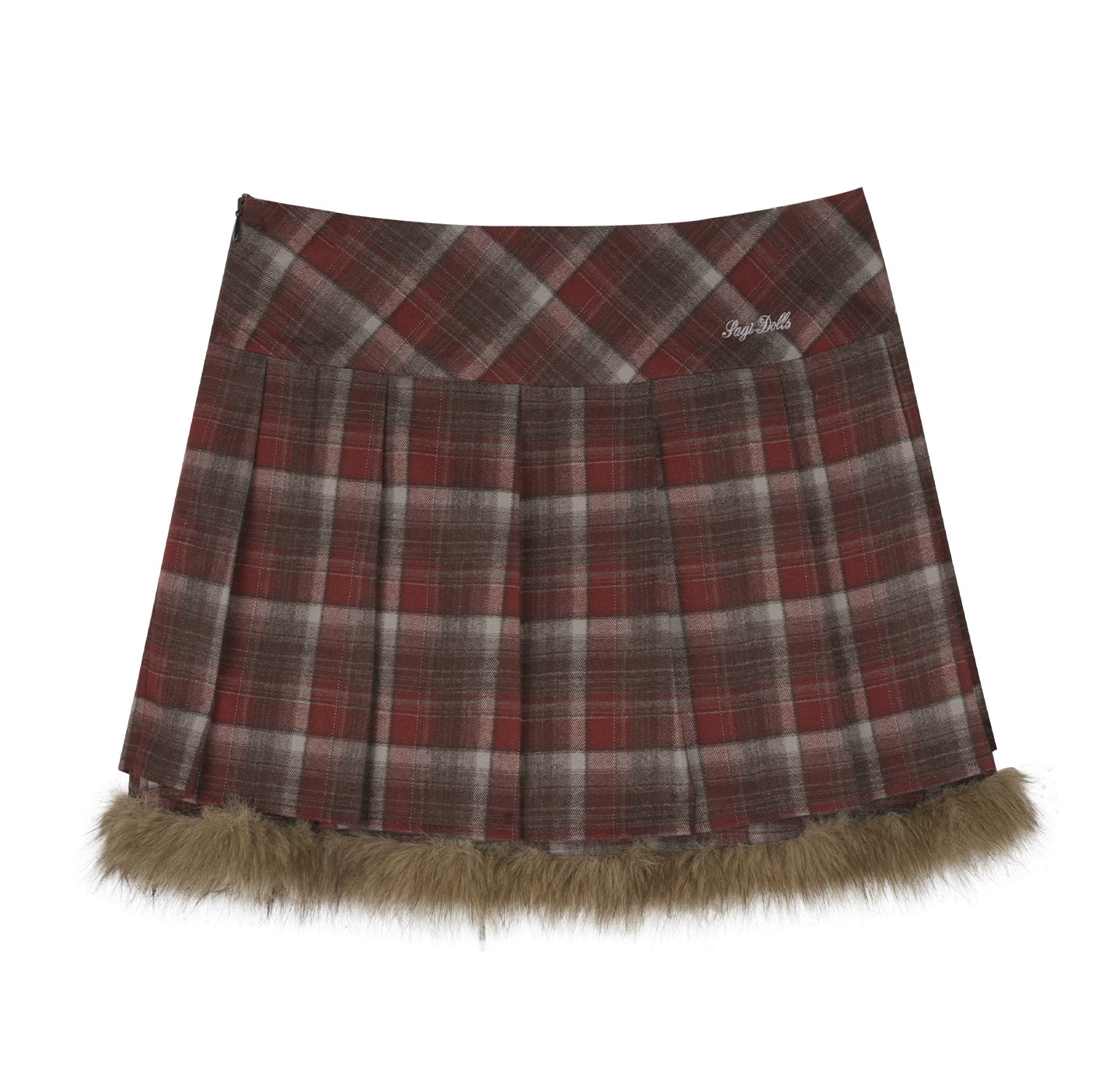 Sweet Red-Brown Plaid Skirt Set-Up